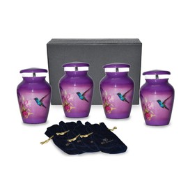 BOLD & DIVINE Small Purple Hummingbird Keepsake Urns | For Human Ashes | Mini Urns Set of 4 with Premium Velvet Box & Individual Bags