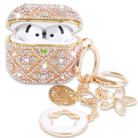 Compatible with AirPods 4 Case Cover (2024), Protective Bling Diamond Rhinestone Case for AirPods 4th Generation with Cute Bling Keychain for Women & Girls (Rose Gold)