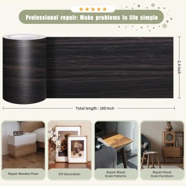 Besezx Wood Grain Tape, 2.4" X15', Self Adhesive Wood Grain Repair Patch for Tables, Chairs, DIY,Baseboards, Doors, Windows, Floors and Furniture Renovation.（Black Brown）