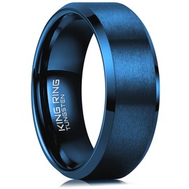 King Ring 8mm Tungsten Ring – Super Polished Matt Deep Blue Ring For Men & Women Mens Wedding Band for Him & Her K13 – Blue 9