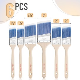 Bates Angle Paint Brushes, 6 Pack - Assorted Sizes, Treated Wood Handle, for Walls & Furniture