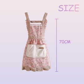 Febbya Vintage Pink Flower Canvas Apron, Large Pocket Aprons, Cotton Aprons, Cleaning Aprons for Women, Adjustable Kitchen Cooking Aprons, BBQ Aprons, Garden Aprons