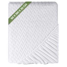 Utopia Bedding Mattress Protector 90 x 190 x 30 cm Waterproof Bamboo Viscose with Elastic Corner Straps Oeko-Tex Certified Mattress Topper Breathable Mattress Protector