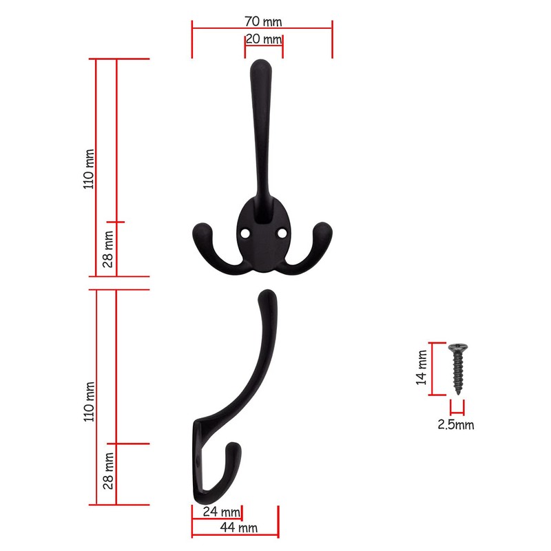 Fuxxer® 5x Classic Coat Hooks Wall Hooks Triple Hooks for