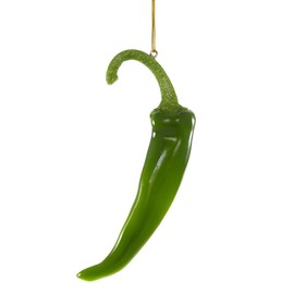 Cody Foster & Co Spicy Jalapeno Pepper Ornament, 5-Inch Hand-Blown Glass, Vibrant Green with Glitter Finish, Festive Decor