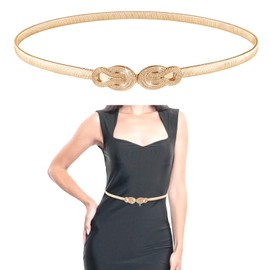 Amaxiu Elastic Skinny Waist Belt for Women, Metal Thin Belt Versatile Stretch Chain Belt Women Dress Belt Gold Ladies Belt(Gold)