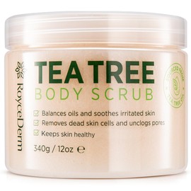 RoyceDerm Tea Tree Exfoliating Body Scrub: Deep Cleansing Scrub with Tea Tree Oil & Dead Sea Salt for Smooth Skin - 12oz