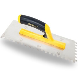 DEKOR Notched Trowel - Size 12" x 4.75" - Square Notch 5/16" - German Stainless Steel - Tile Tools, Concrete and Drywall Trowel - Made in Europe - Commercial and DIY Level - Plastic Handle