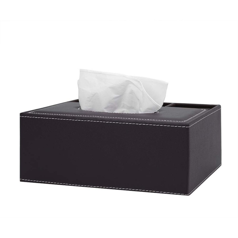 Multifunctional PU Leather Tissue Box Holder Rectangular Desktop Remote Control