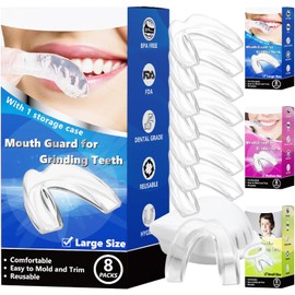 Mouth Guard for Teeth Grinding, Pack of 8 Moldable Mouth Guards for Clenching Teeth, Comfortable Night Guard for Adult Men Sport Athletic, Whitening Tray