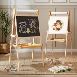 JOYOOSS Easel for Kids Ages 4-8 Easels for Toddlers Art Kids Easel Ages 8-12 Wooden Drawing Easels Double-Sided Magnetic Whiteboard Chalkboard with Paper Roll for Kid Dry Erase Board