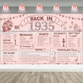 DARUNAXY Rose Gold 90th Birthday Party Decorations for Women, Back in 1935 90th Birthday Banner Backdrop Pink Cheers to 90 Years Old Birthday Party Supplies Vintage 1935 90 Birthday Poster for Girls