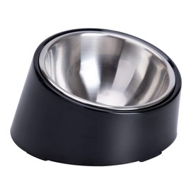 SuperDesign Mess Free 15° Slanted Bowl for Dogs and Cats, Tilted Angle Bulldog Bowl Dog Feeder, Non-Skid & Non-Spill, Easier to Reach Food S/0.5 Cup Dark Black