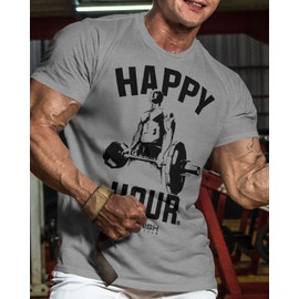 Happy Hour Gym Workout Shirts for Men Deadlift Work Out T-Shirt Gift (XL, Happy Hour Grey)