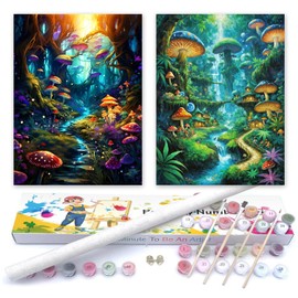 2 Pack Mushroom Forest Paint by Numbers on Rolled Canvas for Adults Beginner,Mushroom Unframed Oil Painting Kit with Colorful Box.DIY Forest Acrylic Painting Kits for Home Wall Decor 12X16 Inch.