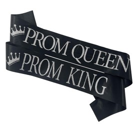 Ashaqshnglee Prom King and Queen Sash Silver,Black with Silver Glitter Letter Graduation School Accessories Bachelorette Wedding Bridal Shower Party Favors Decoration