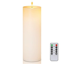 Raycare 4'' X 13'' Large Waterproof Outdoor Flameless Candle, Battery Operated LED Candles with Remote Control and Timer, Electric Fake Plastic Pillar Candles, White