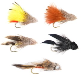 The Fly Fishing Place Muddler Minnow and Sculpin Streamer Flies - Set of 5 Bass and Trout Fly Fishing Flies - Hook Sizes 2 and 4