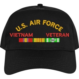 MilitaryBest Air Force Vietnam Veteran with Ribbons Imported High Profile Black Embroidered Cap