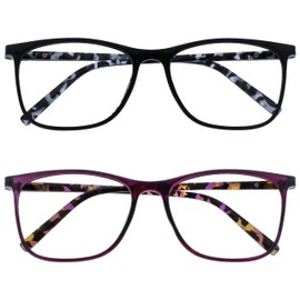 OPULIZE Arc 2 Pack Large Reading Glasses Black Purple Patterned Mens Womens RR66-15 +3.00