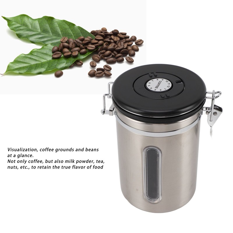 Coffee Canister 1800ml 304 Stainless Steel Window Design One Way