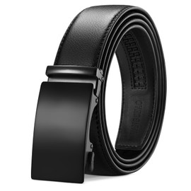 TANGCHAO Men's Belt, Leather Belt Ratchet Automatic Buckle for Men Business Suit Jeans, 35 mm Belt, Adjustable Size, Black 30
