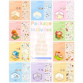 10-Pack 3D House Stickers | Isometric Sticker Therapy for Adults | DIY Scenes Sticker, Build Miniature Rooms,Stress Relief Therapy, Perfect for Crafts/Party Favors