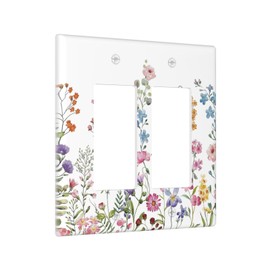 Rustic Wild Floral Vintage Watercolor Flower Double Rocker Light Switch Cover 2 Gang Wall Plate Covers Decorative Electrical GFCI Outlet Plates for Home Bathroom Kitchen Decor