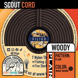 VILIGO Scout Cord - Nylon Braid (3.8mm) - Made of 7 Nylon Strands, 1 Line and 1 Jute String - Survival Rope for Camping and Outdoor Activities (15m, Woody)