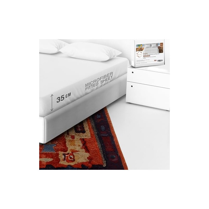 Cottonople 3 Piece Double Fitted Sheet Set-120GSM Brushed Microfiber White