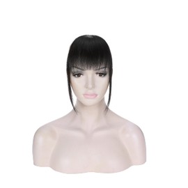 Bangs Hair Clip Human Hair,TESS Wispy Bangs Fringe with Temples Clip on Bangs 100% Human Hair, Invisible Clip in Bangs Human Hair for Women,Dark Black