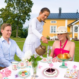 VReder Afternoon Tea Floral Paper Disposable Table Cloth, ableware for Mother's Day Afternoon Tea Wedding Anniversary Birthday Baby Shower Decoration (1pcs Tablecloth)