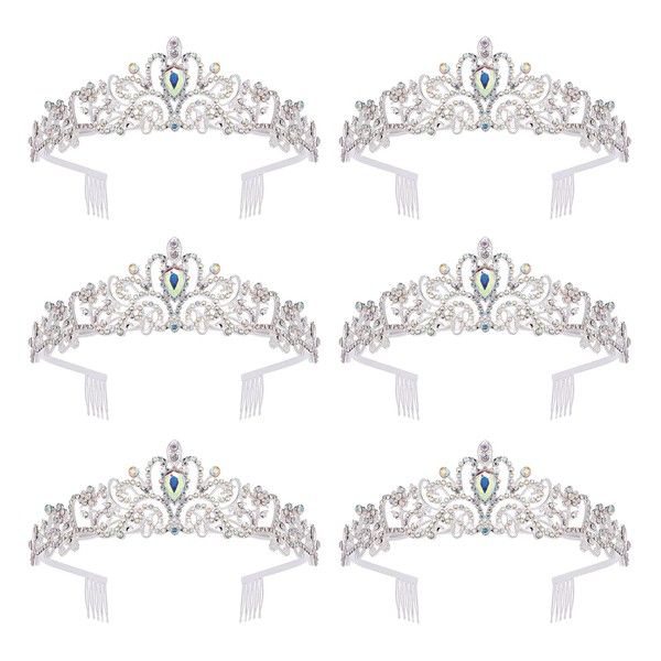 Tiara for Women Elegant Princess Crown with Combs Silver Crystal Tiara Crowns for Women Girls Tiaras for Women Bridal Wedding (AB Rhinestones/6 Pack)