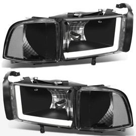 PM PERFORMOTOR LED DRL Black Housing Clear Corner Headlights With LED DRL Compatible with 94-01 Ram 1500/94-02 Ram 2500 3500, PMHL-DRAM-9401-LB-BC