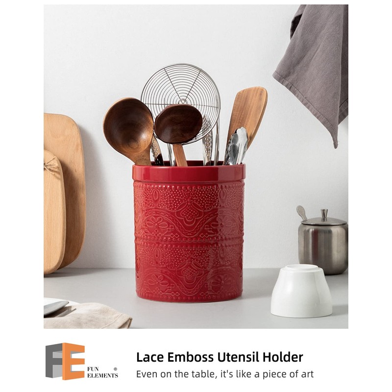FUN ELEMENTS Kitchen Utensil Holder, 7.2" Super Large Utensil Crock