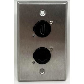 1 Port HDMI/1 Port Cat6 D Series Heavy Duty Pass Through Solderless Stainless Steel Wall Plate - HDMI Straight Exit