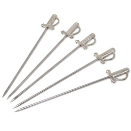 Honbay 5PCS Stainless Steel Cocktail Picks Reusable Toothpicks for Appetizer, Finger Food, Sandwich, Fruit, etc (Sword)
