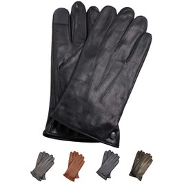 AKAROA ESTD 2019 Men's MAX Leather Gloves, Touchscreen Function, Italian Leather, Recycled Knitted Lining Made of 50% Cashmere and 50% Wool, 5 Sizes S - XXL, Max Navy