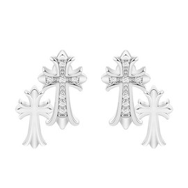 Pvoovi Gold Double Cross Stud Earrings for Women and Men 14k Gold Plated Small Pave CZ Dangling Hypoallergenic Lightweight Accessory - Color: Silver
