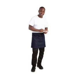 Whites Chefs Clothing BB465 Polycotton Southside Bistro Apron, 430mm x 700mm, Denim Blue/Tan