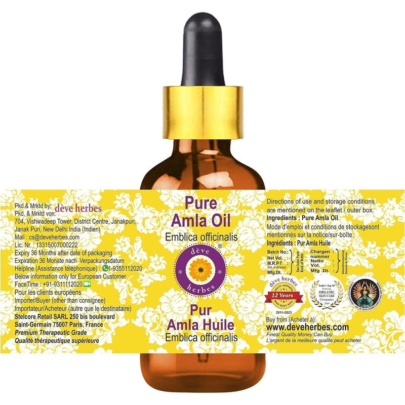 Deve Herbes Pure Amla Oil (Emblica officinalis) with Glass Dropper