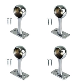 Polished Chrome Curtain Pole End Bracket for Up to 19mm Stainless Steel Flange Rod Holder Pole Sockets with Screws for Wardrobe Shower Curtain & Storage Rod Pack of 4