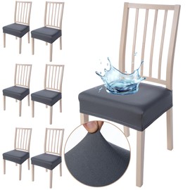 Viste tu hogar Pack of 6 Dining Room Chair Covers, 45 to 55 cm, Without Backrest, 100% High-Quality Polyester, Elastic, Cleaning, Pineapple, Grey