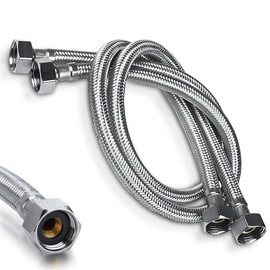 DecoSource Universal Stainless Steel Supply Hose 1/2 FIP Thread to 1/2 FIP Female Faucet Line Connector Stainless Steel - Hot & Cold Water Supply - Laundry/Kitchen Sink (1 Pair, 20 Inch Long)