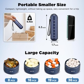 Zannaki Organizador semanal de píldoras de metal a prueba de humedad, aleación de aluminio apilable, sin BPA, para viajes, senderismo, 7 días, impermeable, compartimento grande para sostener píldoras, vitaminas, aceite de pescado, suplementos