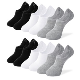 Gendewiner 6 Pairs Cotton Trainer Socks 4-7 for Womens Ladies and Mens No Show Ankle Socks 3-5 Low Cut Short Non Slip Liner Seamless Athletic Casual Invisible White Black Grey Multipack