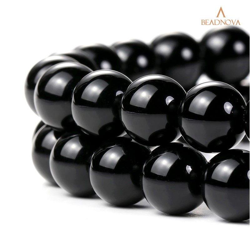 BEADNOVA 4mm Black Onyx Gemstone Round Loose Beads for Jewelry