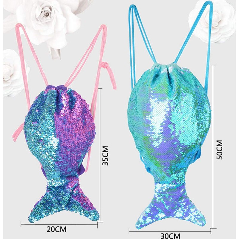 Magic Mermaid Tail Sequins Backpack Mermaid Drawstring Magic Reversible Sequins