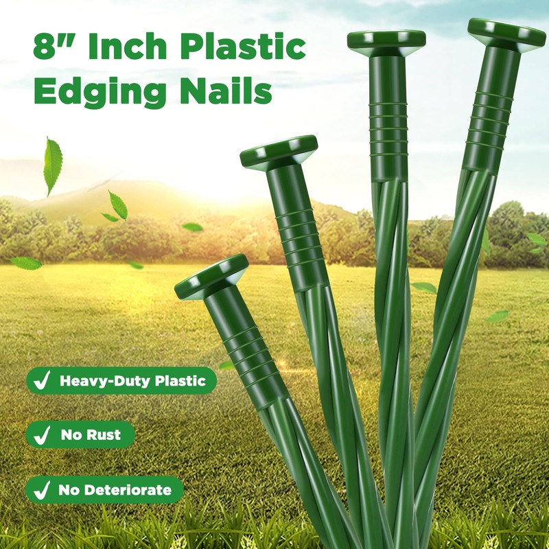 Jetec 50 Pcs 8 Inch Green Landscape Plastic Edging Spikes