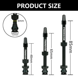 Thinvik Presta Tubeless Valve Stem 65mm, Super Light Alloy Presta Tubeless Valve Stem Kit for Tubeless Tires-2 Tubeless Valve Stem (with Aluminum Alloy Valve Cap) + Valve Core Removal Tool(Black)